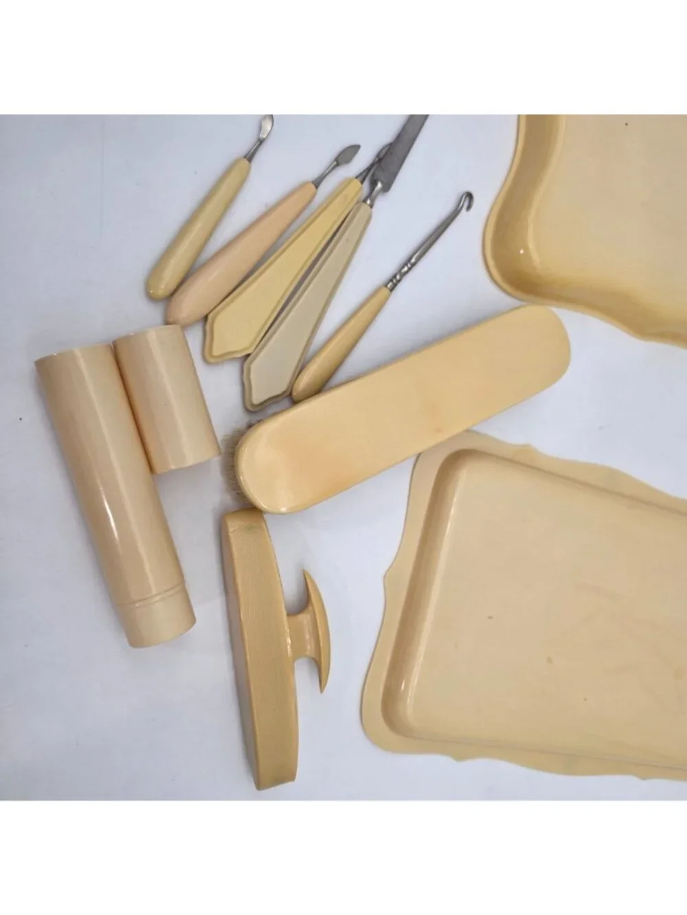 Vintage Ivory Celluloid Manicure Grooming Set Brush Tools 8-Piece Lyra Lin Dubar - Picture 11 of 11